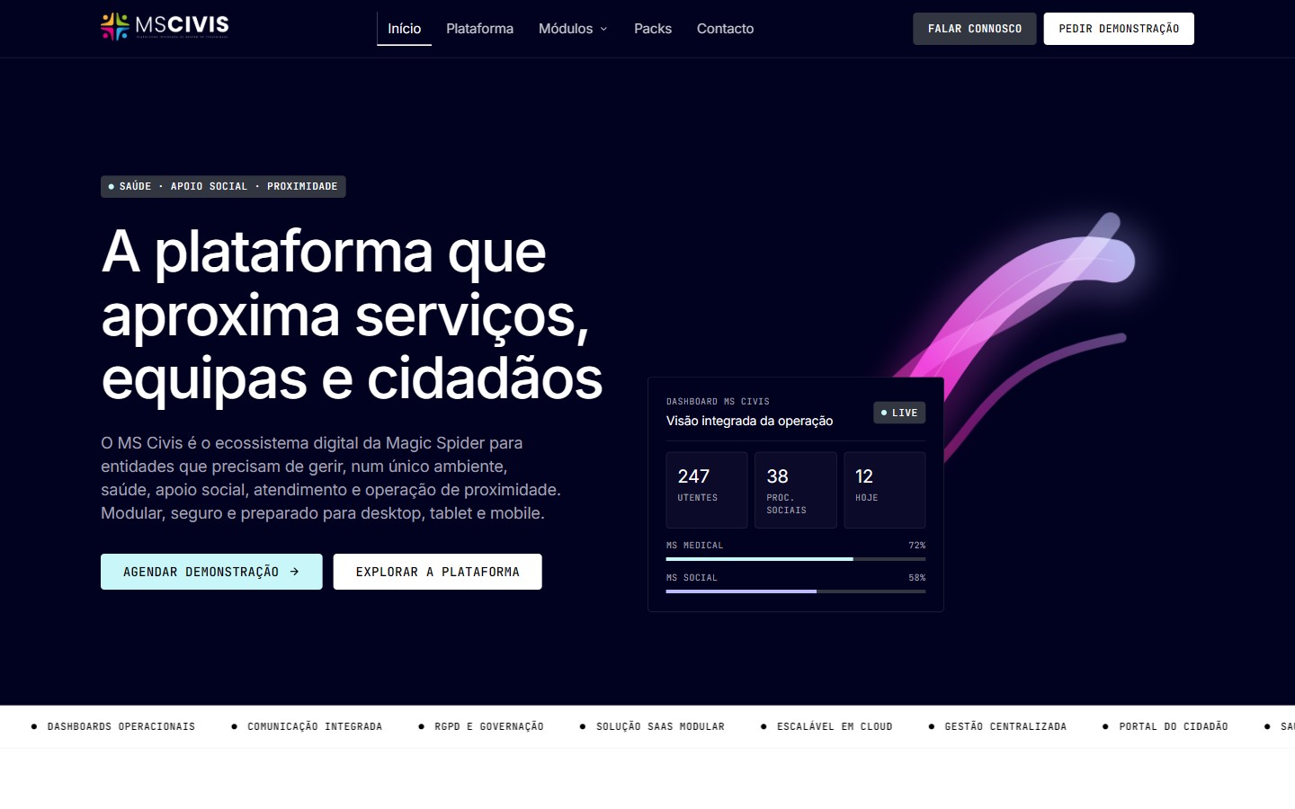 Página inicial da plataforma MS Civis